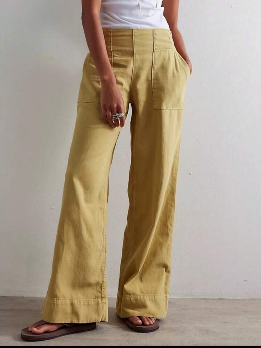 Women Y2k Baggy Jeans Pockets High Waisted Straight Wide Leg Yellow Size L